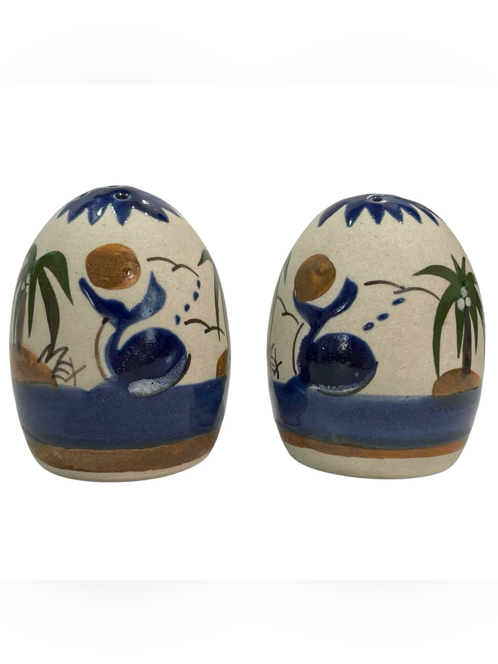 Vintage 1970s Tonala Salt and Pepper Shakers - Tropical Folk Art Hand Painted